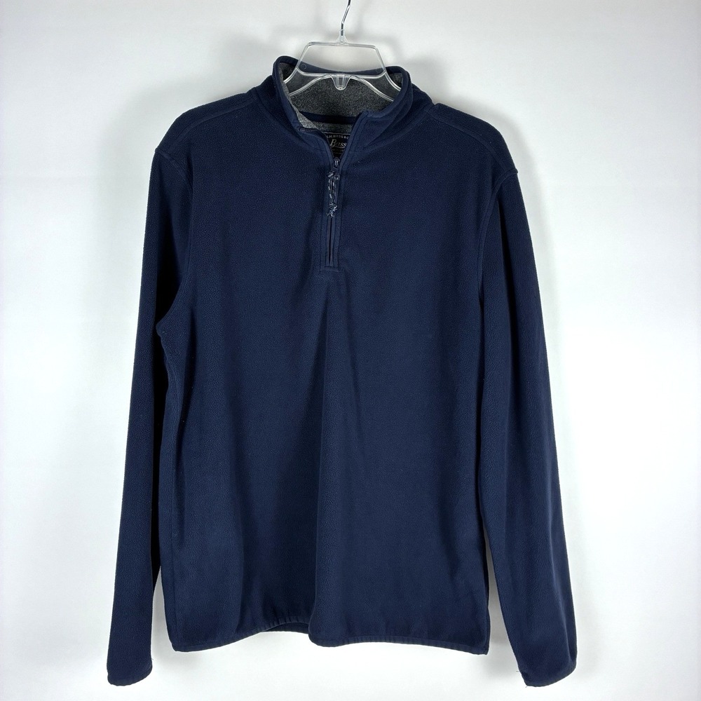 GH Bass & Co Men Size M Navy Blue Quarter Zip Fleece Lined Pullover Outdoor Fall
